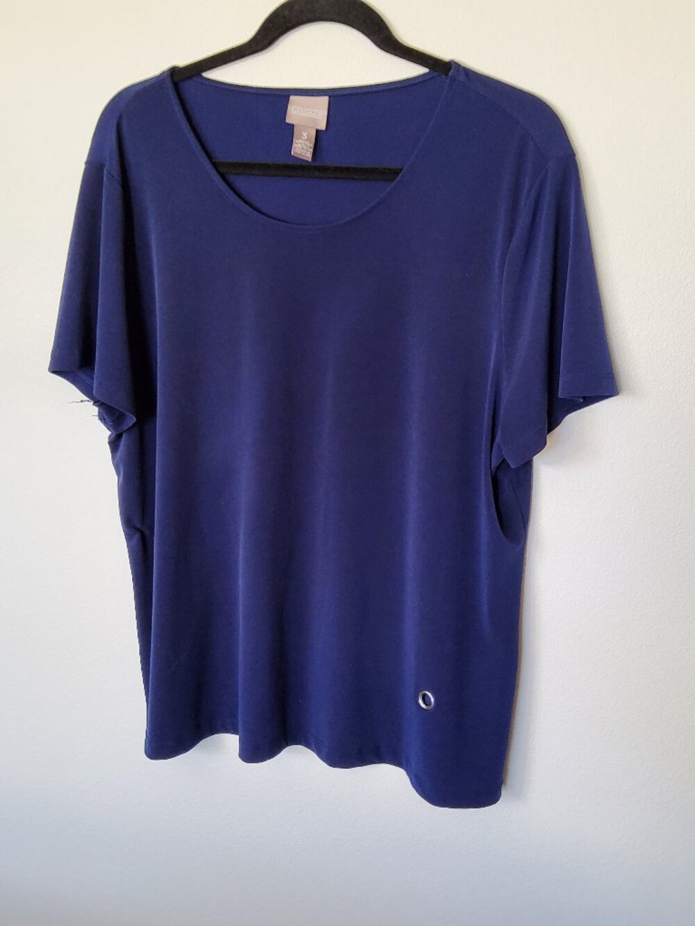 Chico's Plus size 1X or Size 3 Blue Short Sleeve Scoop neck Blouse